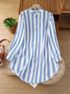 Women's Fashion Striped Long Shirt - Blue