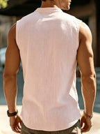 Men's Fashionable Casual Lightweight Breathable Sleeveless Henley Shirt - Summer Casual and Business Casual Vest - with Button- Collar - Suitable for Outdoor Activities, Beach, and Seaside - Regular Fit Men's Apparel Gift - Light Pink Color