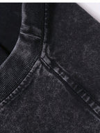 Men'S 100% Washed Solid Color Collar Shirt Short Sleeve T-Shirt - Vintage Distressed Design, Lightweight Breathable Fabric, Street Style Loose Top, Casual Inner Wear And Outer Wear Suitable - Black