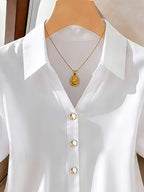 New Women's Top, Solid Color Short-Sleeve Casual Shirt for Women, Elegant and Casual Women's Blouse, Suitable for Commuting, Outings, and the Office - White