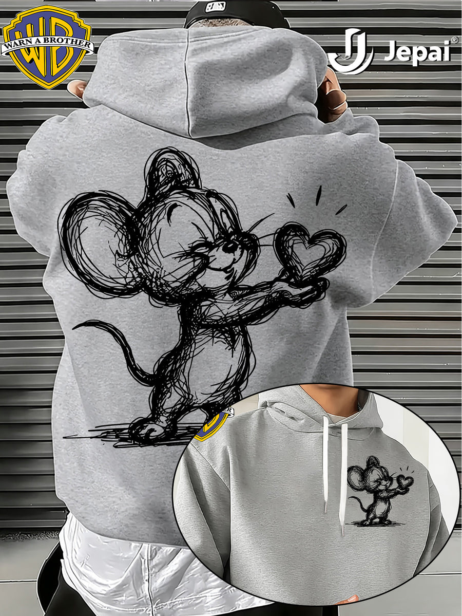 Warner Bros. Official, Trendy Cool American Street Style Classic Character Themed Printed Hooded Sweatshirt, Unisex American Street Style Long-Sleeve Top, Suitable for Daily and Outdoor Activities, an Excellent Warm Outerwear Choice for Autumn - Light Grey
