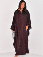 Ramadan Middle East Muslim New Women's Fashion Loose Rhinestone Batwing Sleeve Abaya Gown - Deep Red