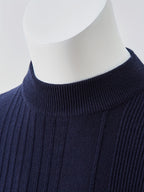 Men'S Short-Sleeved Knitted Shirt, Short-Sleeved Sweater with a Small Stand-Up Collar, T-Shirt Sweater That Can Be Worn in Spring, Autumn And Winter, Half-High Collar Short-Sleeved Knitted Sweater, Thick, Warm, Solid Color Base - Navy Color