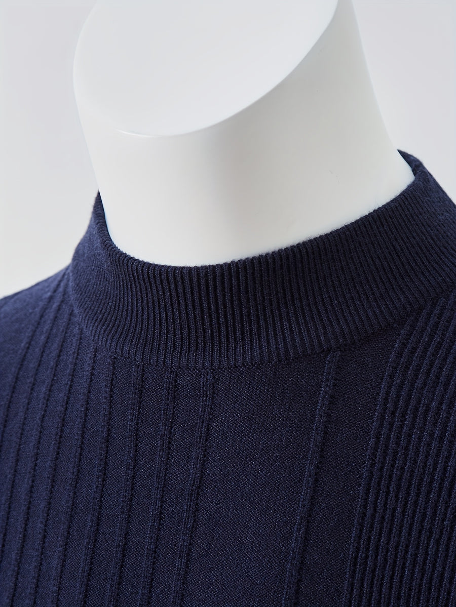 Men'S Short-Sleeved Knitted Shirt, Short-Sleeved Sweater with a Small Stand-Up Collar, T-Shirt Sweater That Can Be Worn in Spring, Autumn And Winter, Half-High Collar Short-Sleeved Knitted Sweater, Thick, Warm, Solid Color Base - Navy Color