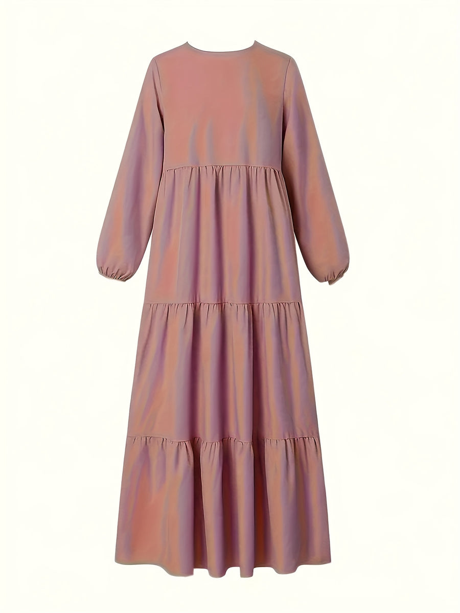 Women's Elegant Longrobe Dress - Flattering Fit Long Sleeve Formal & Everyday dress, Machine Washable All-Season Robe-like Outfit for Women, Long Sleeve Dresses, Versatile Attire, Round Neckline, Durable Material, Stylish Women - pink