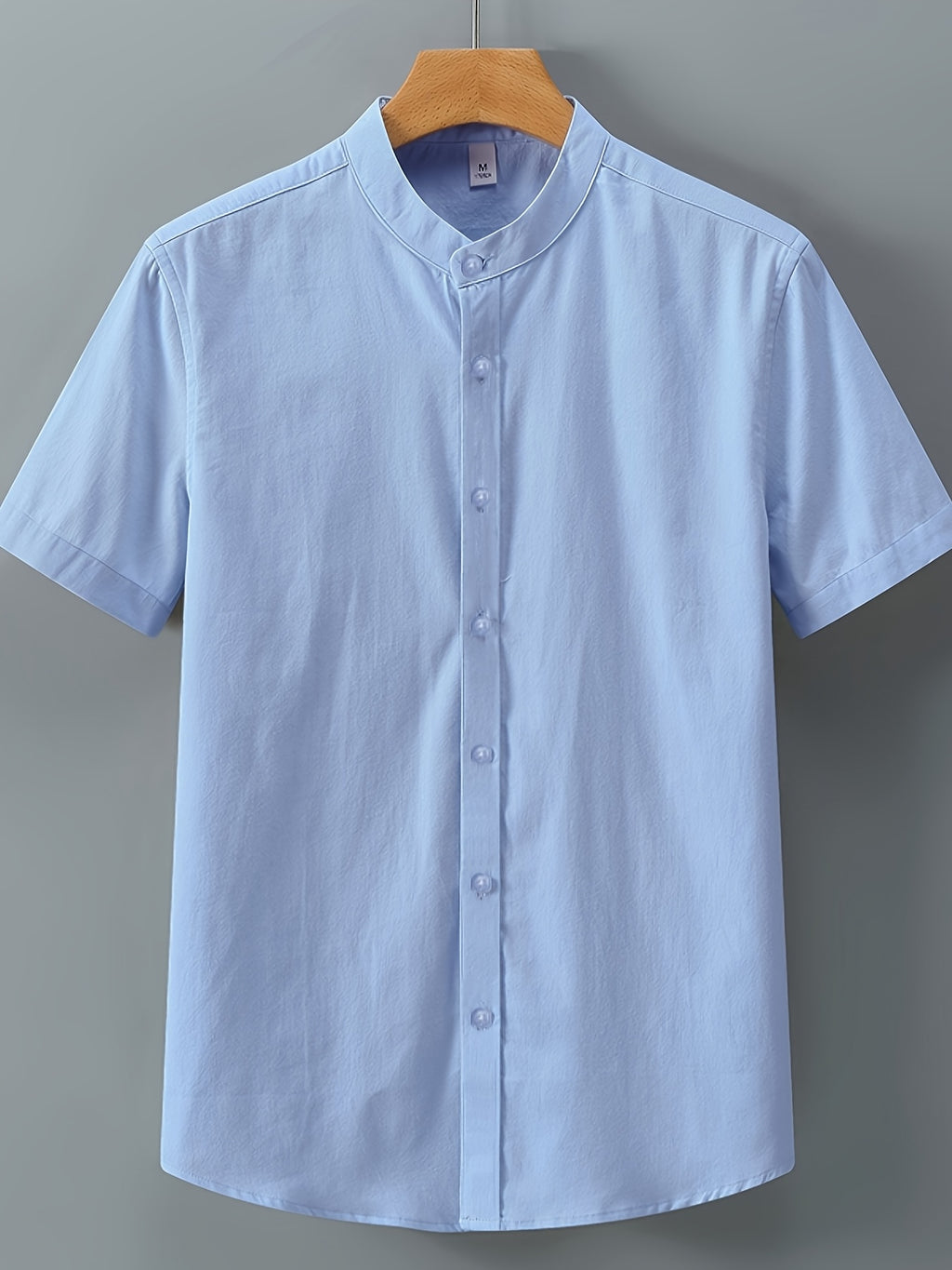 Single-piece Solid-colored Men's Short-sleeved Shirt, Classic Button-up Cardigan Style, Loose and Unrestricted, Available in Multiple Colors, Suitable for Office Wear, Casual Outings, and More. - Sky Blue