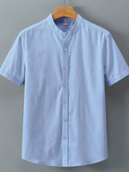 Single-piece Solid-colored Men's Short-sleeved Shirt, Classic Button-up Cardigan Style, Loose and Unrestricted, Available in Multiple Colors, Suitable for Office Wear, Casual Outings, and More. - Sky Blue