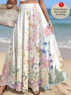 Watercolor Floral Print Skirt, Summer Casual Vacation Style - Mixed colors