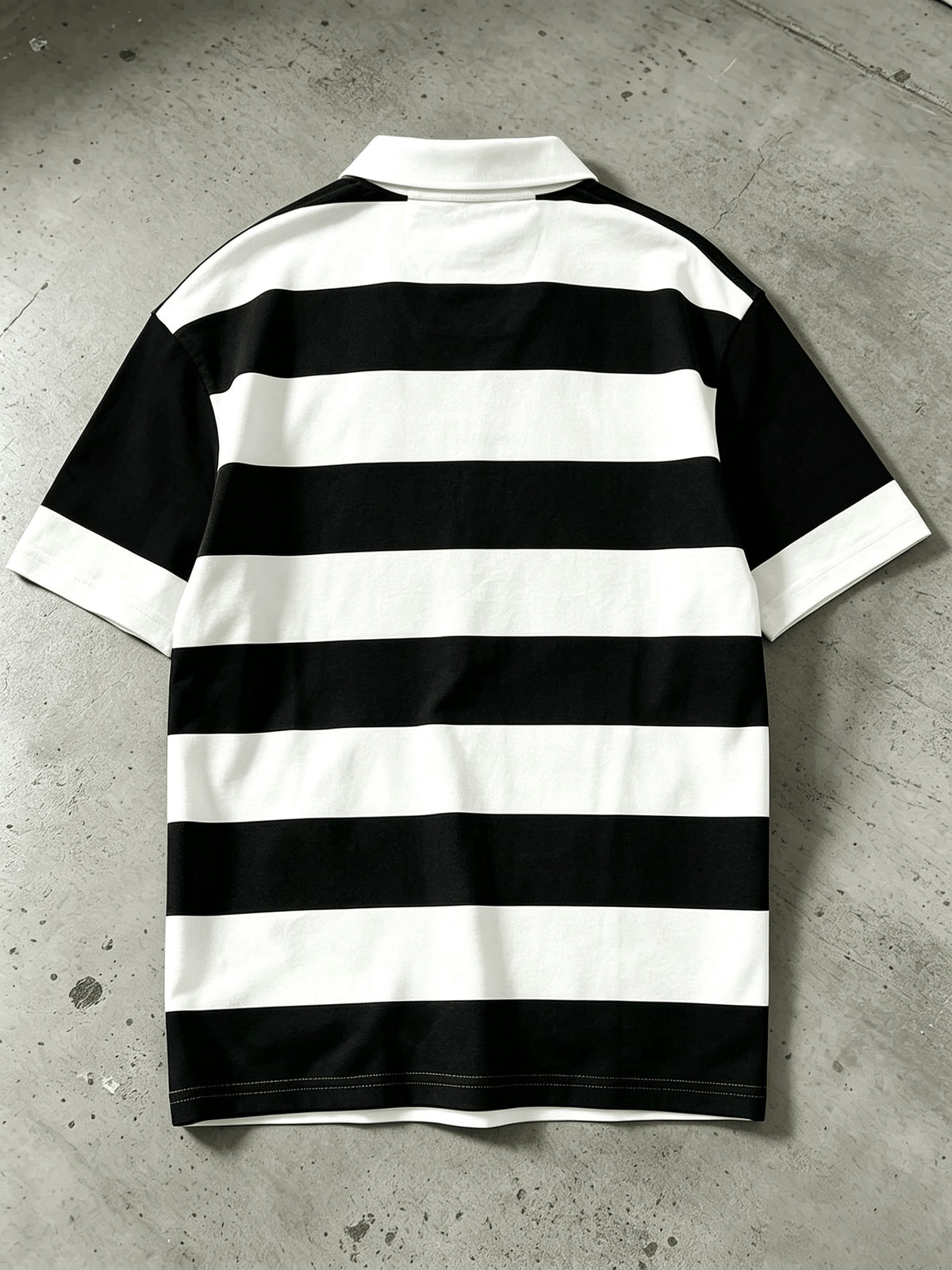 [Digital Print] Men'S Polo Shirt, Black And White Striped Print Short Sleeve Top, Lapel Style, American Casual Trendy Men'S Clothing, Multi-Color Selection - Mixed colors