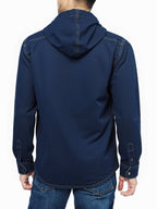 Original New Style Men'S Hooded Denim Shirt, Spring Autumn Tie-Dye Denim Jacket, American Retro Handmade Washed Distressed Texture Design, Zippered Long Sleeve Denim Coat, Casual Versatile Fit - Royal Blue