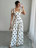 Women'S Elegant Polka Dot Ruffled Tie-Back Off-Shoulder Jumpsuit, Suitable for Music Festivals, Holiday Casual Commute Wear [Niannian] - Mixed colors
