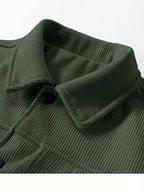 Men'S Trendy Corduroy Lapel Cargo Jacket Solid Vertical Texture Casual Long Sleeve Jacket Commuter Top - fern green
