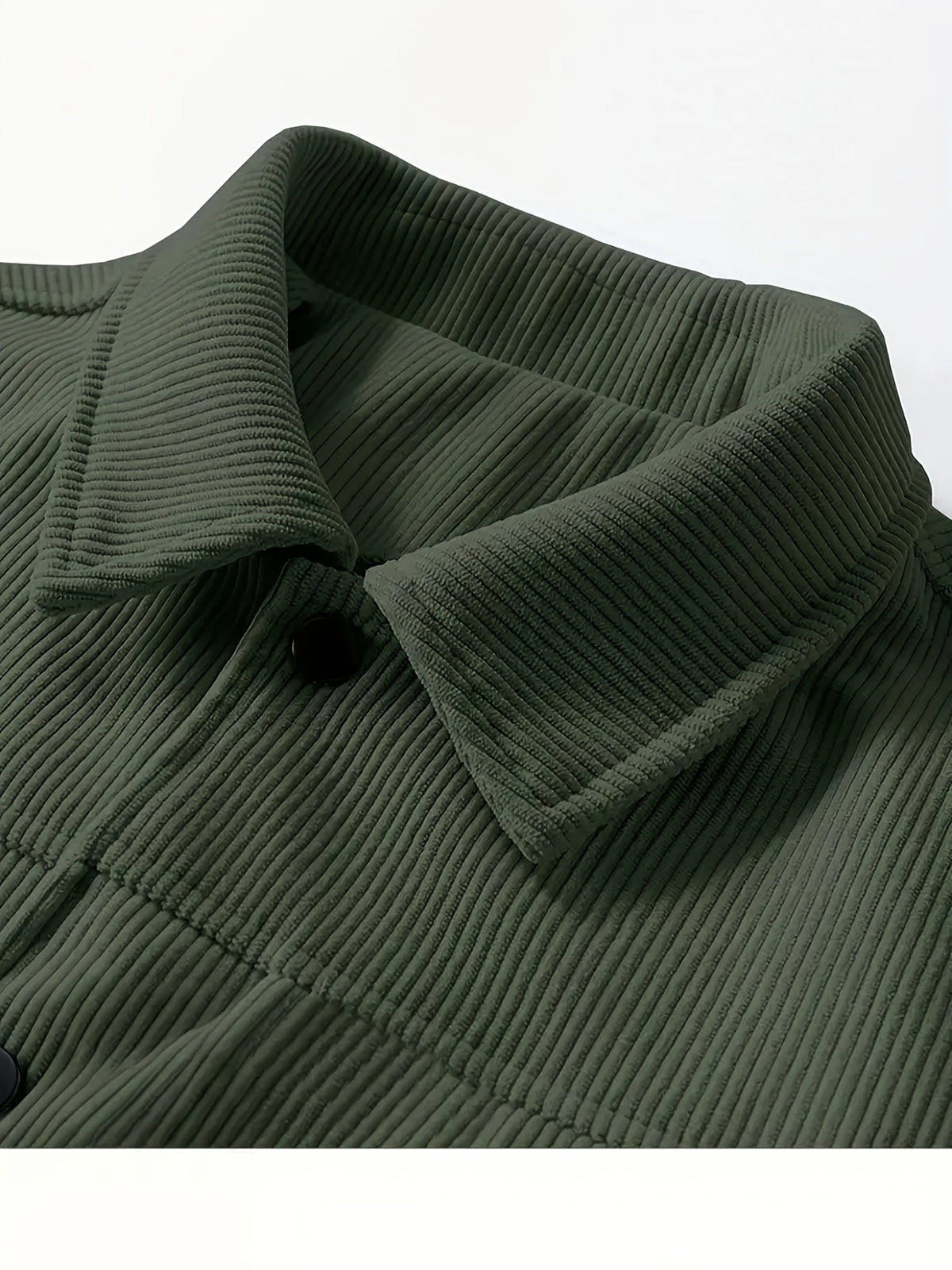 Men'S Trendy Corduroy Lapel Cargo Jacket Solid Vertical Texture Casual Long Sleeve Jacket Commuter Top - fern green