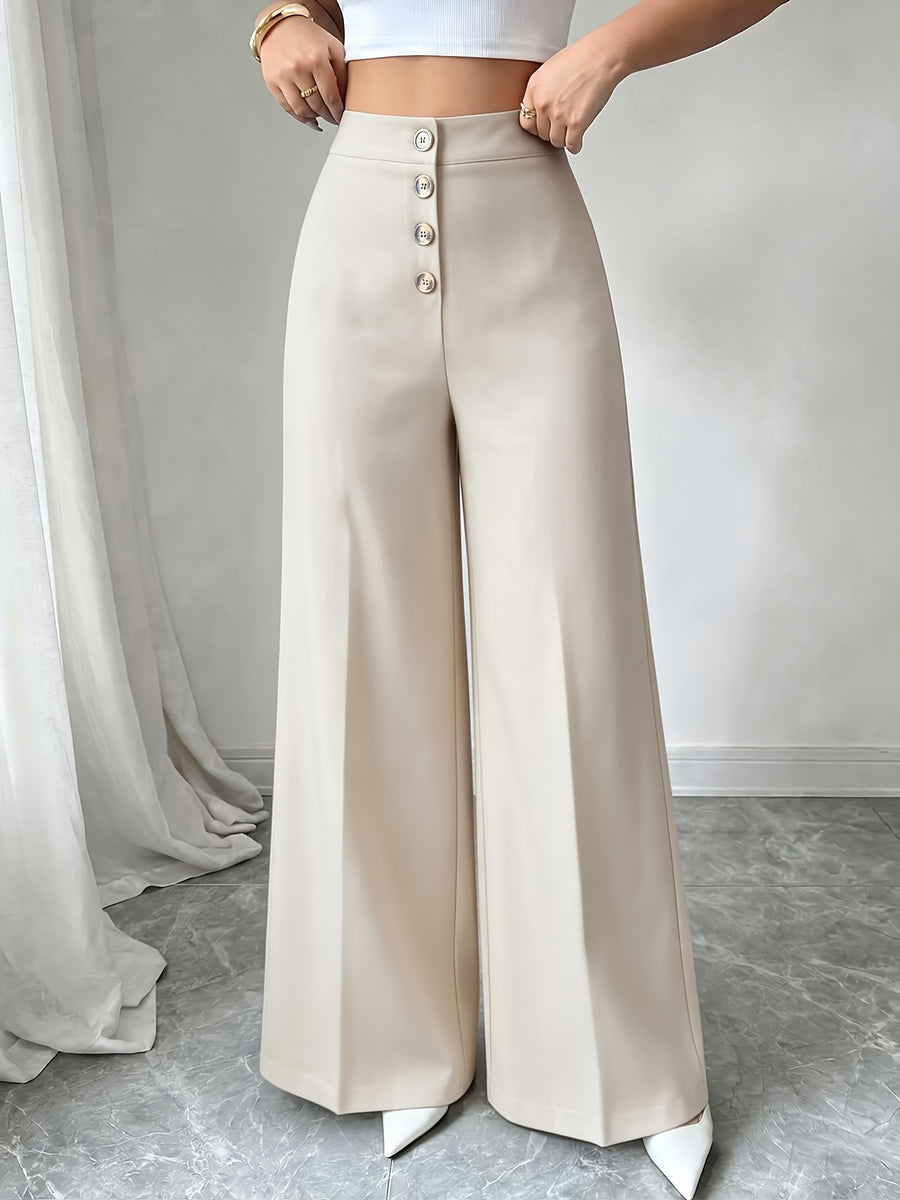 Women's New High Waisted Blue Straight Leg Pants with a Single Breasted Front, Simple, Elegant and Fashionable Pants - Apricot