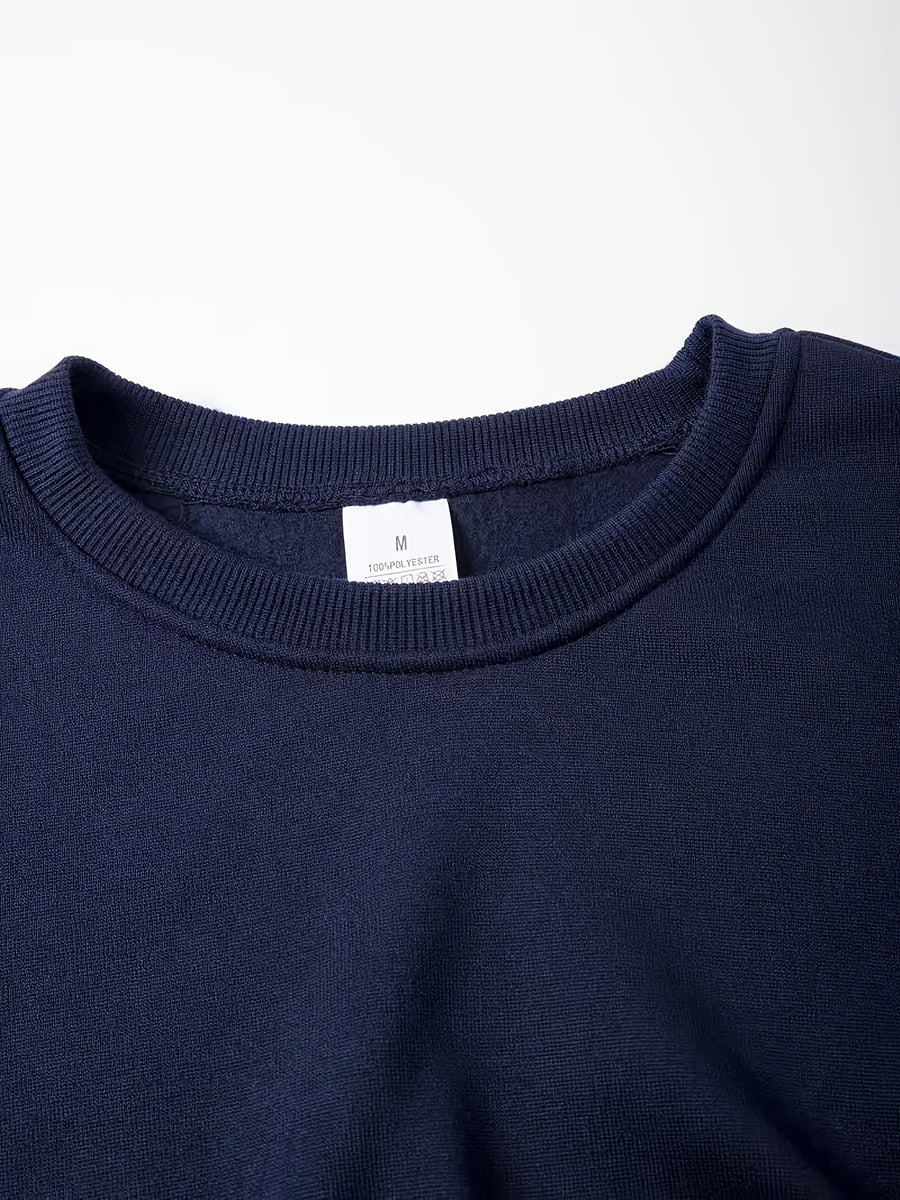 2pcs Men'S Fall Winter Thick Fleece Lined Crewneck Pullover, Retro Beach Surfboard Tree Sunset Graphic, Versatile Warm Long Sleeve Top, Daily Commute, Outdoor Activity, Street Style, Friend Meetup - Navy Blue+Light Grey