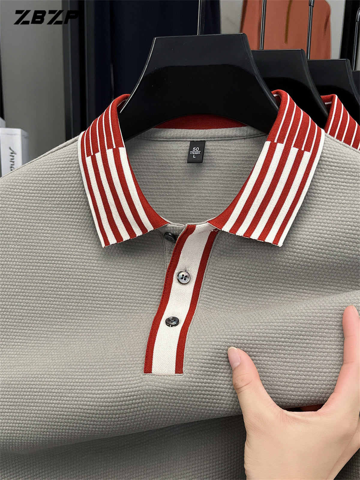 ZBZP New Spring, Autumn, Winter Men's Long Sleeve Polo Shirt, Lapel Pullover, Simple Business Casual High-End Breathable Long Sleeve T-Shirt, Men's Apparel DR - Light Khaki