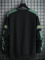 1pc Men's Casual Sportswear Top, Pullover Fashion Long Sleeve, Suitable for Spring and Autumn Outdoor Daily Running, Color-Block Letter Men's Sweatshirt - Black