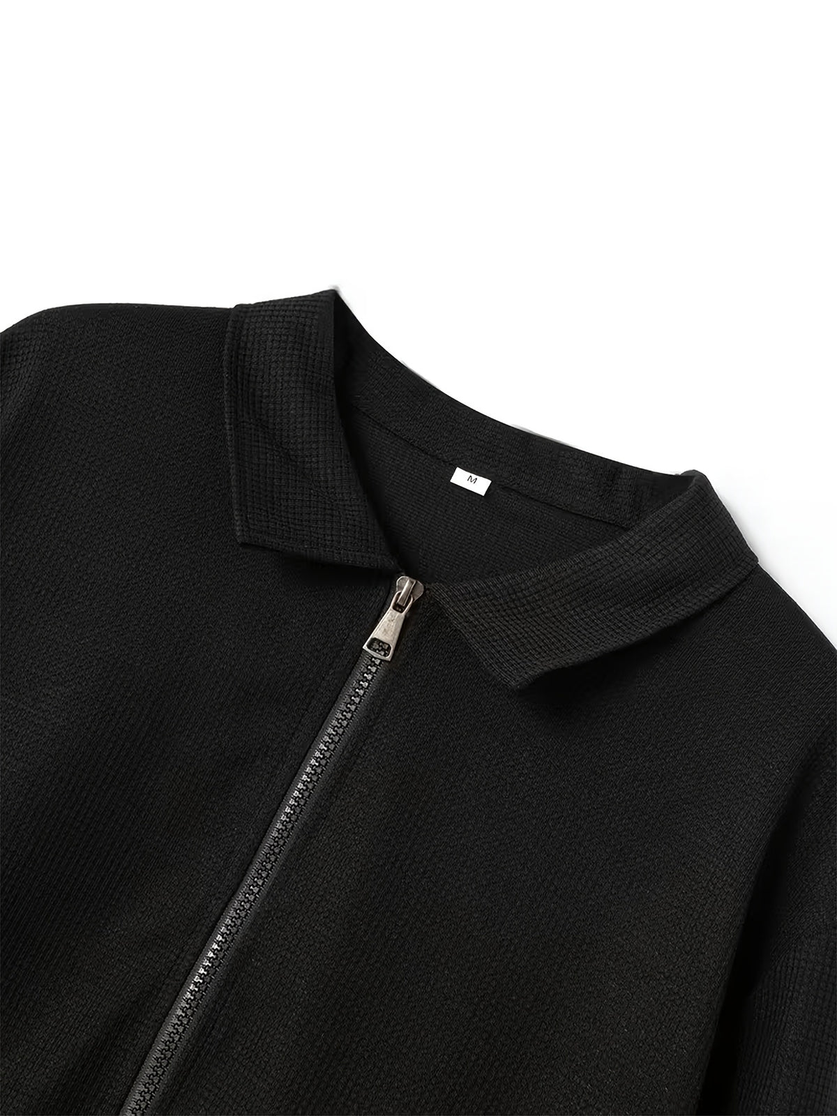 Spring And Autumn Men'S High-End Business Casual Jacket, Luxurious Texture Style, Waffle Texture Jacquard Fabric, Double-Sided Zipper Pockets, Stylish And Structured Long-Sleeve Coat, Suitable for Business Meetings, Daily Commuting, And As a Gift - Black