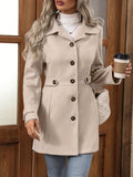 Elegant Women's Fashion Tweed Coat, Stylish Waist-Cinching Mid-Length Solid Color New Autumn/Winter Overcoat - Apricot