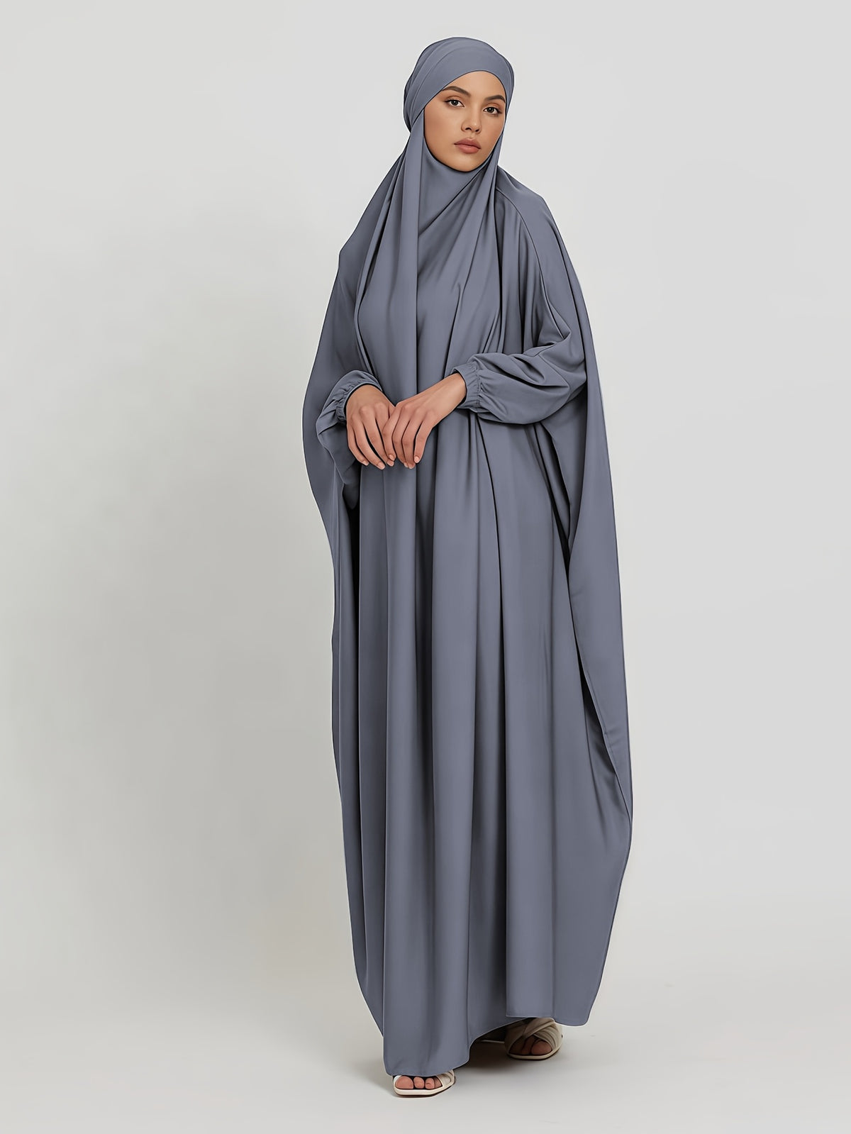 1pc Jilbab, 1pc Khimar with a Rich Drape, Cuffed Sleeves, and a Loose Fit, Suitable for Busy Daily Wear or Worship - Dark Gray