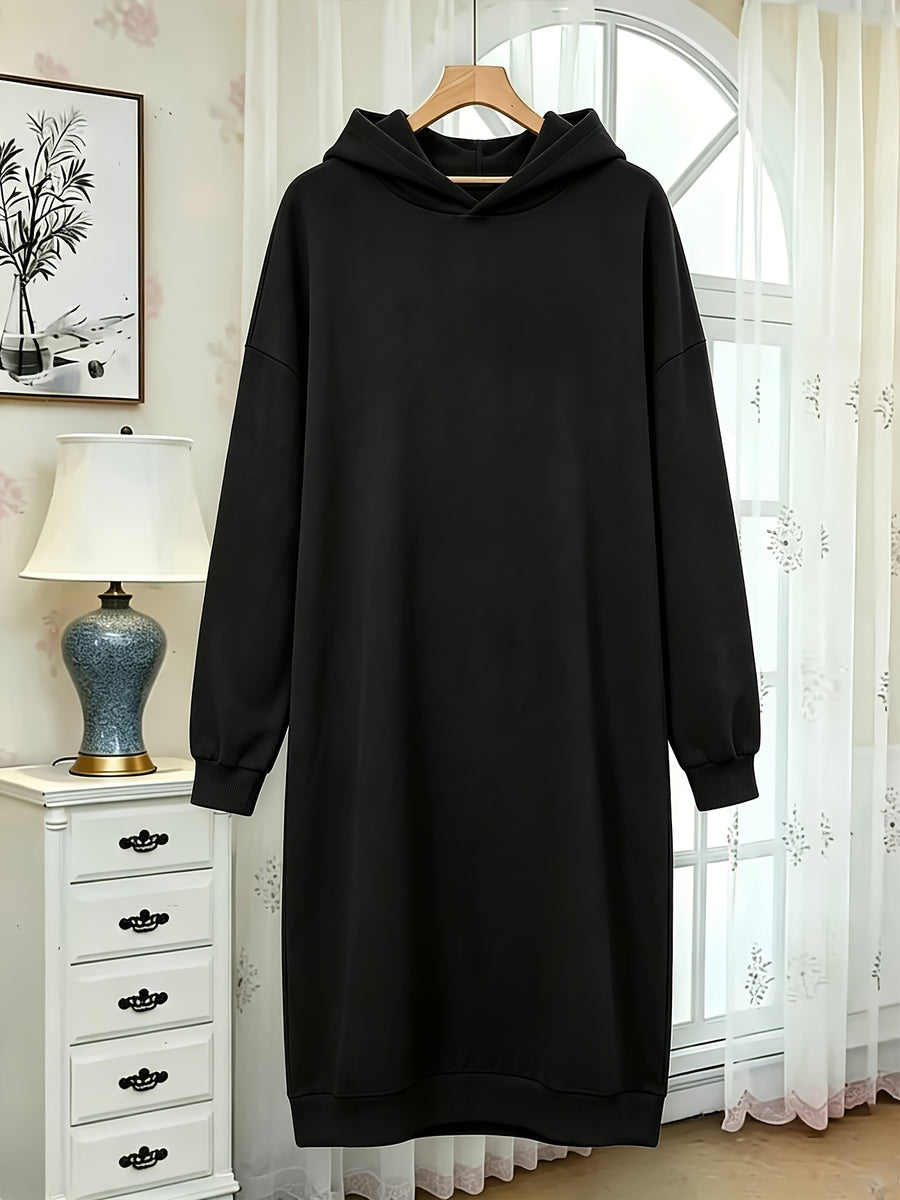 Autumn and Winter Women's Fashion Casual -lined Thickened Pullover Long Sleeve European and American Hooded Sweatshirt with Print Sweatshirt Long Trendy Casual Versatile - Black