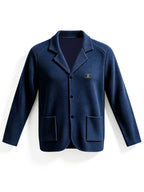 Men's New Spring, Autumn, and Winter Collection: Twill Textured Fabric Single-Breasted Notched Lapel Cardigan with Double Pockets, a Versatile Long-Sleeve Business Casual Outerwear. Soft, Comfortable, and Stylish Knitted Solid-Color Jacket - Navy Color