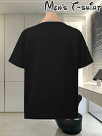 Adult Round Neck T-Shirt Trendy Golden Badge Striped Print Top Casual Outing Fan Gathering Leisure All-Match Breathable Pullover Sweater - Black