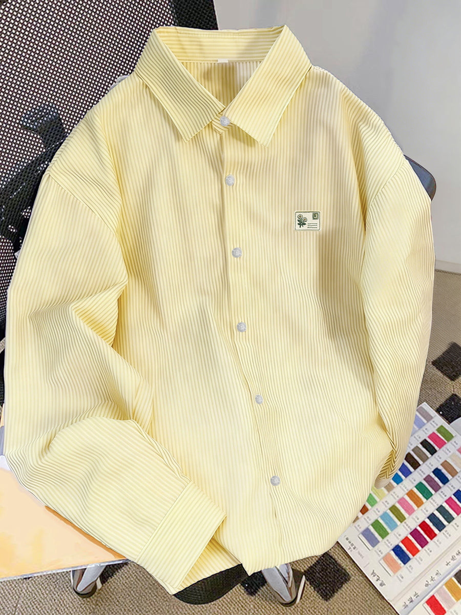 Early Spring Spring New Versatile Basic Multi-Color Optional Easy Fashion Niche Print Lapel Long Sleeve Casual Shirt - Yellow