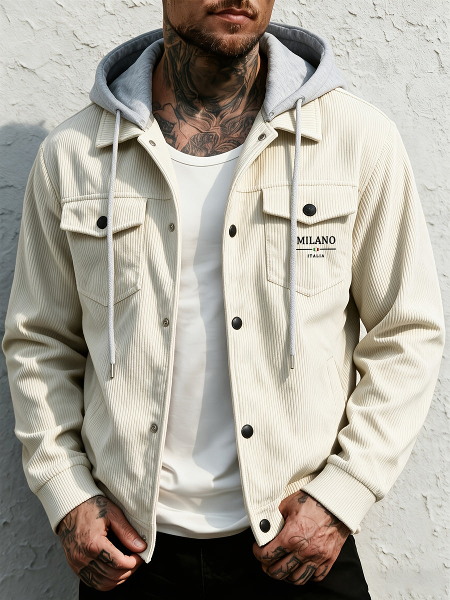 Spring/Autumn Lightweight New Men'S Casual Fashion Multi-Pocket Cargo Hooded Jacket, Detachable Hood Design Men'S Outerwear, Comfortable And Versatile for Various Scenes And Daily Wear - Off-white