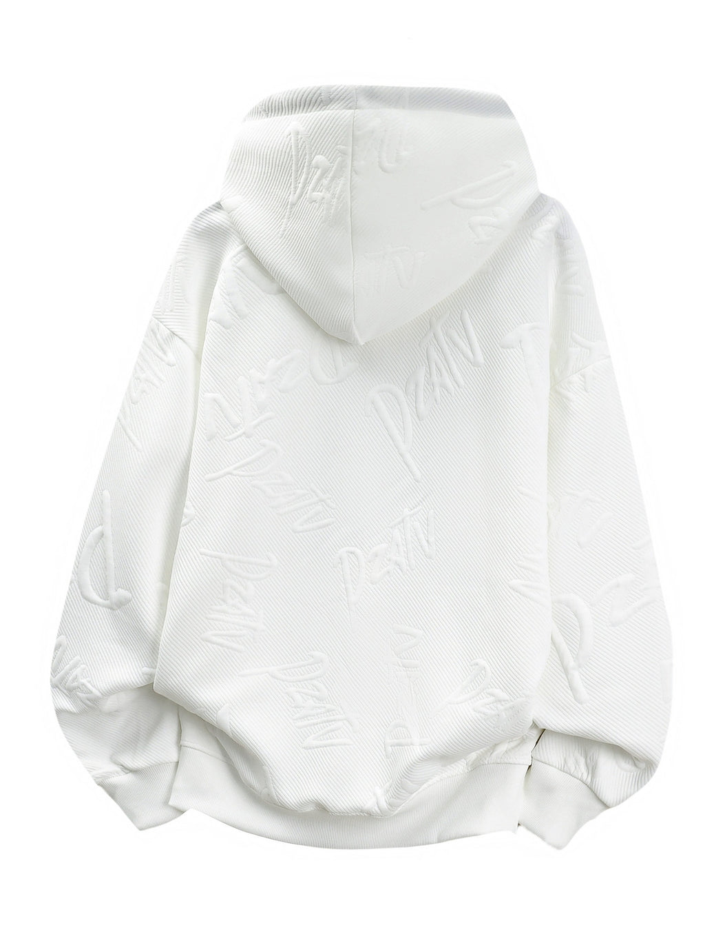 Men'S Jacquard 3D Letter Hooded Sweatshirt Solid Texture Oversized Drop Shoulder Pullover Casual Street Style Drawstring Kangaroo Pocket Daily Top - White