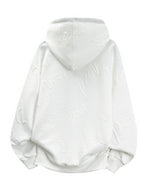 Men'S Jacquard 3D Letter Hooded Sweatshirt Solid Texture Oversized Drop Shoulder Pullover Casual Street Style Drawstring Kangaroo Pocket Daily Top - White