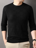 Autumn Winter Knit 3D Solid Round Neck Sweater, Basic Knit Pullover Top, Men'S Fashion Long Sleeve Sweater, Mon-J - Black