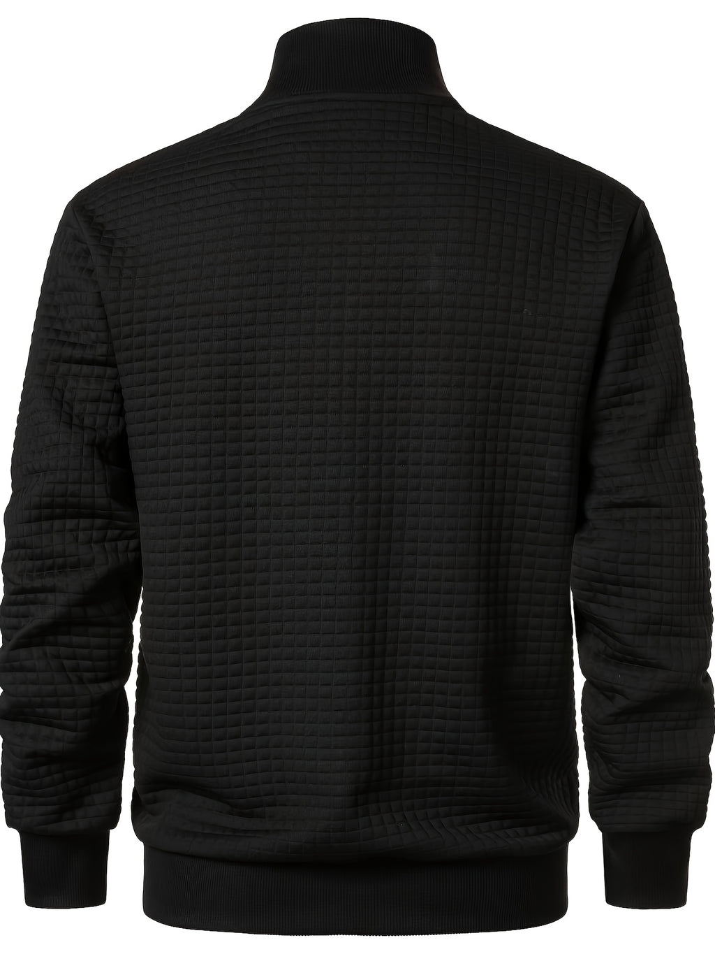 Spring/Autumn New Men's Solid Color Lapel Waffle Knit Long Sleeve Zipper Jacket, Comfortable and Breathable Outdoor Sports Men's Outerwear, Practical Jacket - Black
