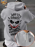 Licensed by Warner Bros., Trendy Cool Dark Distressed Joker Head, Classic Quote Slogan Bat Silhouette Street Retro Graffiti Trendy Cool Print Men'S Fashion Hooded Sweatshirt, Sleeve Print Design, Kangaroo Pocket, Drawstring Hood - Light Grey