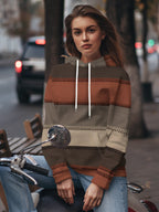 Prioritize the New Arrivals for Fall/Winter 2026! Women's Standard Size Hooded Sweatshirt with Printed Design (not Textured). Fashionable Women's Casual Street-style Striped Textured Hooded Sweatshirt - Easy to Wear, with a Color-block Design. - Multicolor
