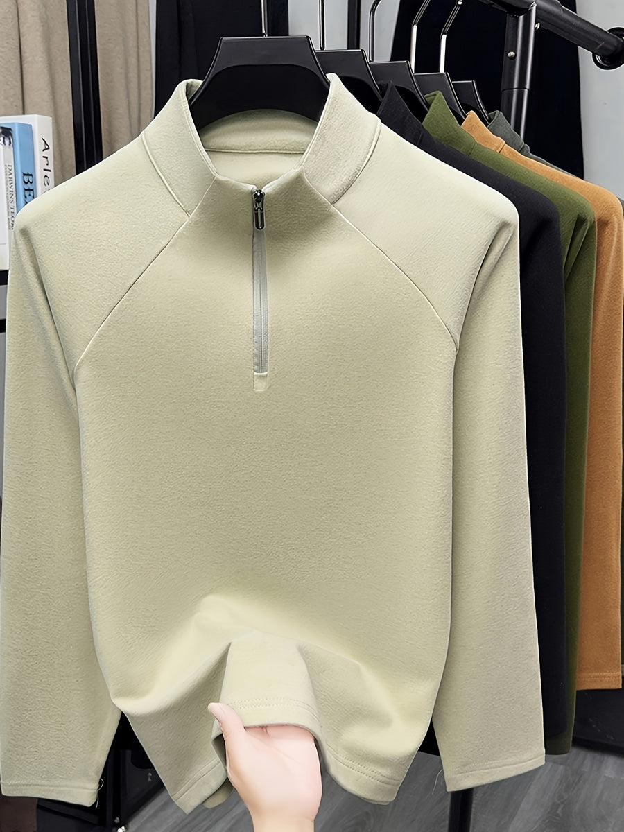 Fathers Day Gift for Men 2026 Early Spring New Half-Zipper Solid Color Men'S Sweatshirt, Easy And Atmospheric Comfortable Breathable, Daily Commute Casual - Khaki