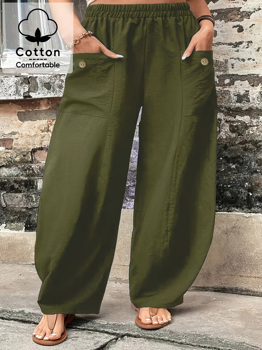 Plus Size Women'S Pants, 100% Elastic Waist Harem Pants with Pockets - Olive Green