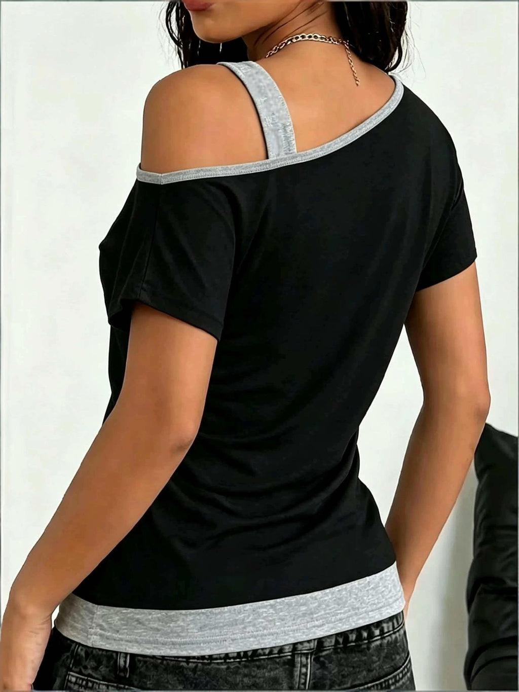 Women's Elegant Printed One-Shoulder Fashion Vest - Black