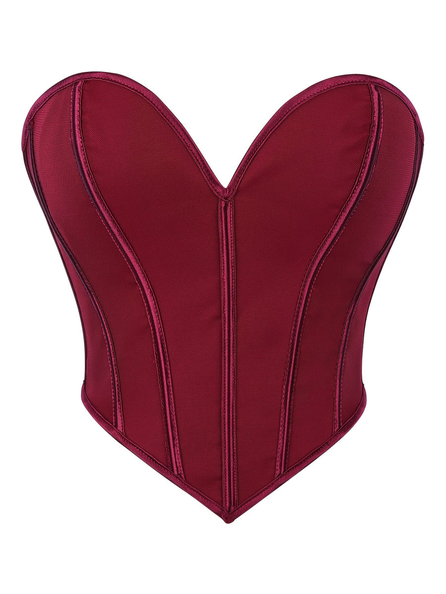 Sexy Women's Strapless Mesh Top, Breathable Double-Layer Frosted Texture, Women's Sexy Court-Style Corset Top - Burgundy