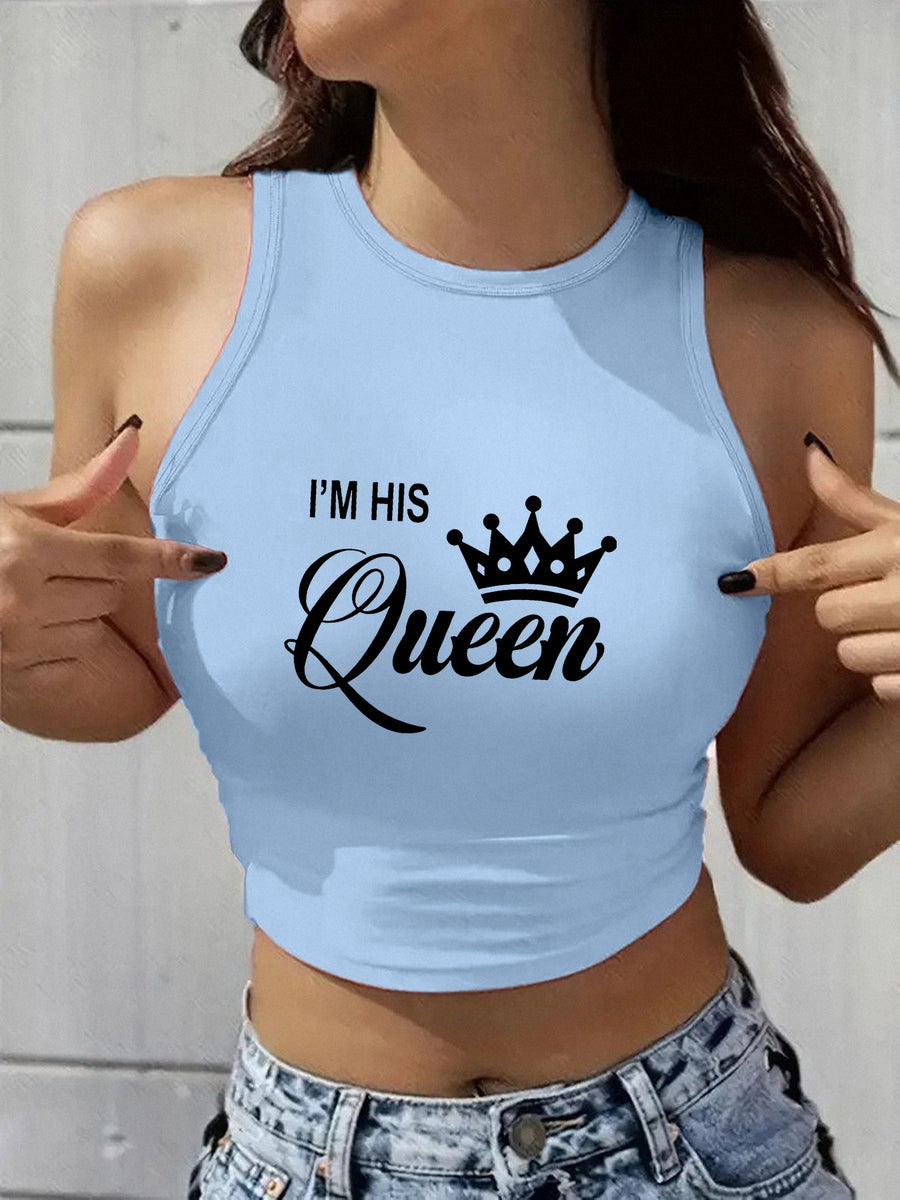 2025 New Trendy Elements Women'S Y2K Fashion Autumn And Summer Popular Retro Round Neck Sleeveless Vest Featuring "Letters, Numbers, Warm Slogans, Messages, And Personal Statements" Printed Patterns. Easy And Stylish, Cute And Sweet - Sky Blue
