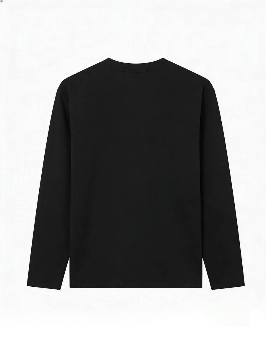 Women'S Fashion Casual Round Neck Long Sleeve T-Shirt, 100% with Lettered Stripe Pattern, Stylish Easy Comfortable Loose Fit - Black