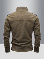 Retro Vintage PU Leather Jacket, Short Motorcycle Jacket Men's Stand up Collar Zipper Workwear PU Leather Jacket, American Casual Slim Fit PU Leather Jacket, Versatile Retro Cycling PU Leather Jacket for Autumn Winter, Motorcycle Suit Multi Pocket - Coffee Color