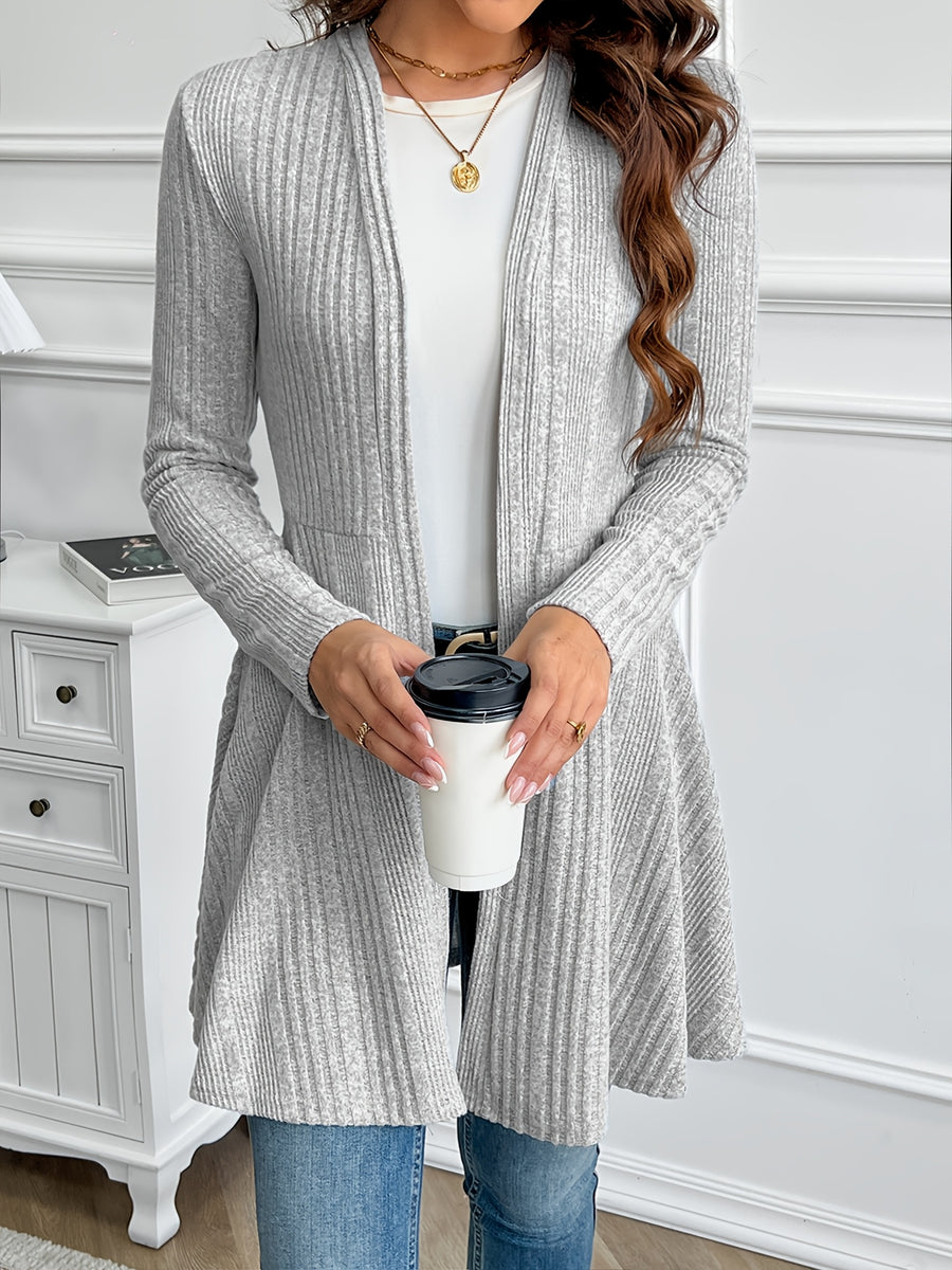 Plain Textured Loose Spring/Autumn Outerwear - Light Grey