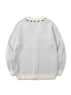 Autumn Winter New Men'S Poker Element Cardigan Sweater, Fun Checkered Contrast V-Neck Knit Jacket, Casual Outerwear - Apricot