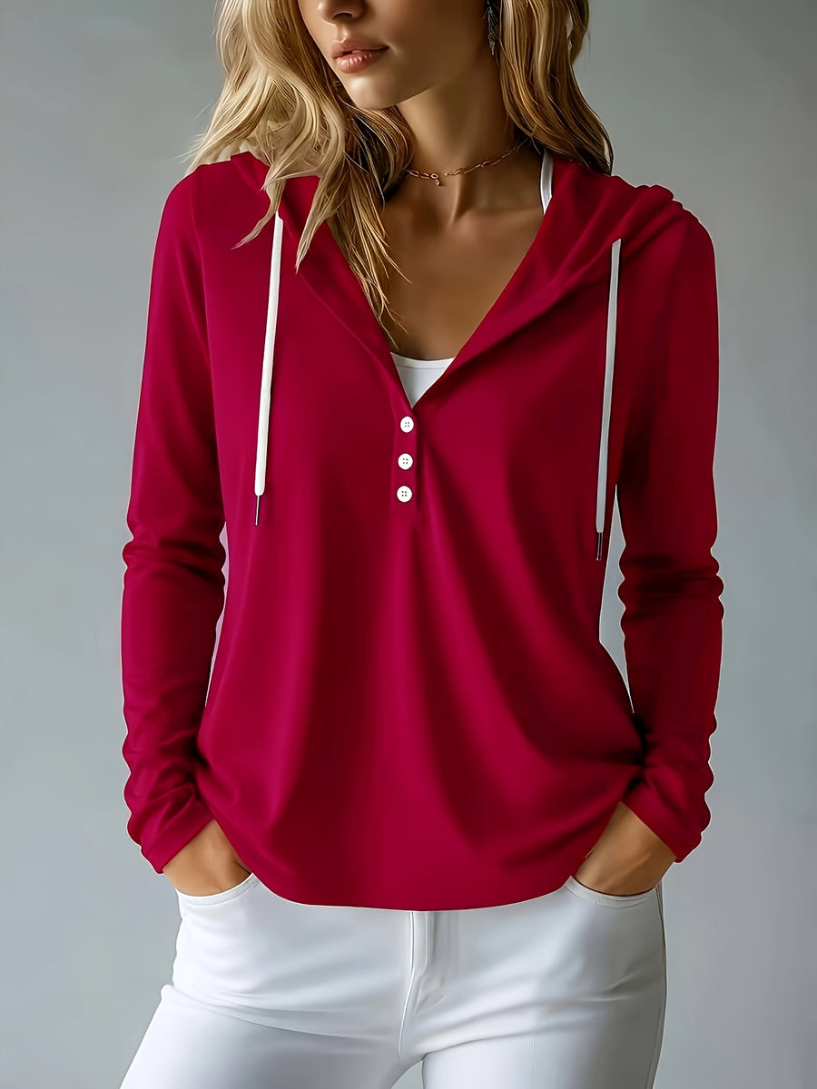 Autumn/Winter Women's Elegant Hooded Long-Sleeve Soft and Comfortable Sweatshirt - Red
