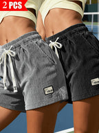 Women'S Shorts 2pcs Set, New Style Shorts with Utility Pockets, Soft Fabric And Elastic Waistband, Essential for Home, Travel, And - Grey Black
