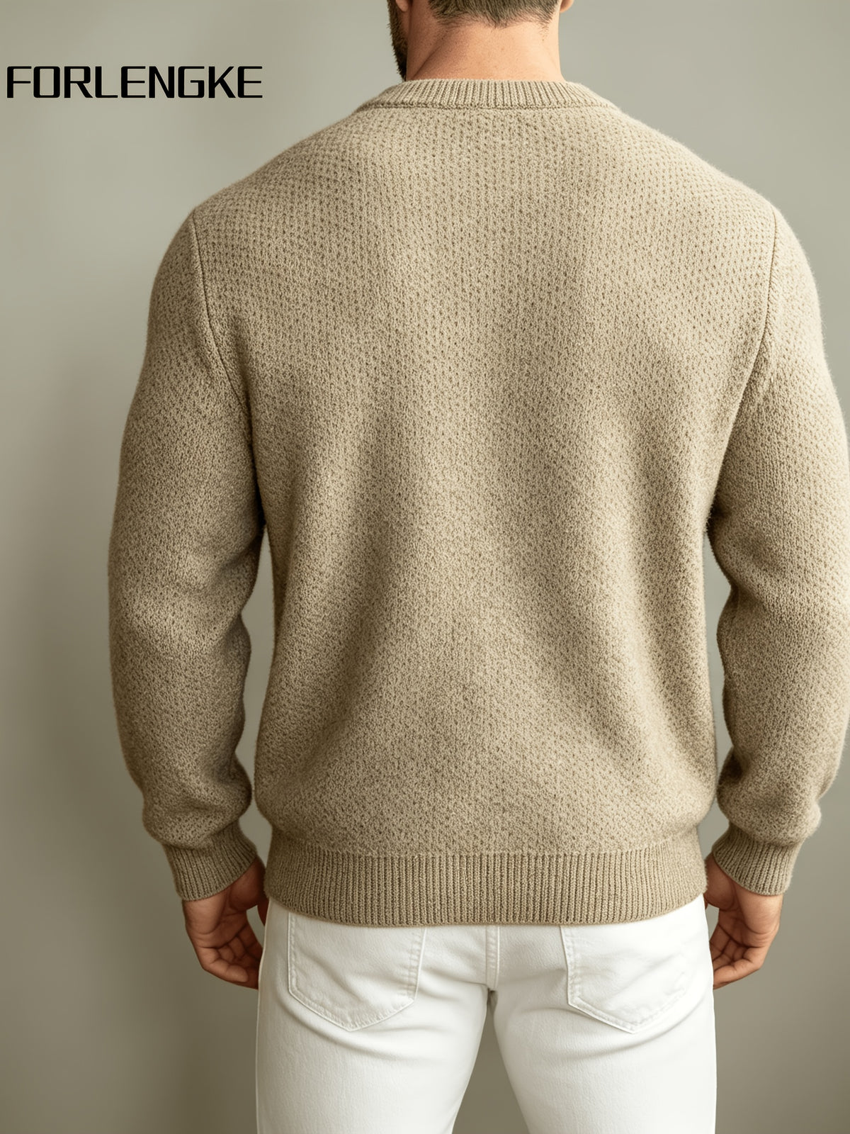 FORLENGKE Men's Crew Neck Knit Cardigan, New Spring/Autumn Solid Color Sweater Outerwear, Simple Single-Breasted Casual Long Sleeve Top, Light Luxury Versatile Loose-Fit Outer Knit Jacket for Men's Commuting Outfits - Clip Flower Coffee