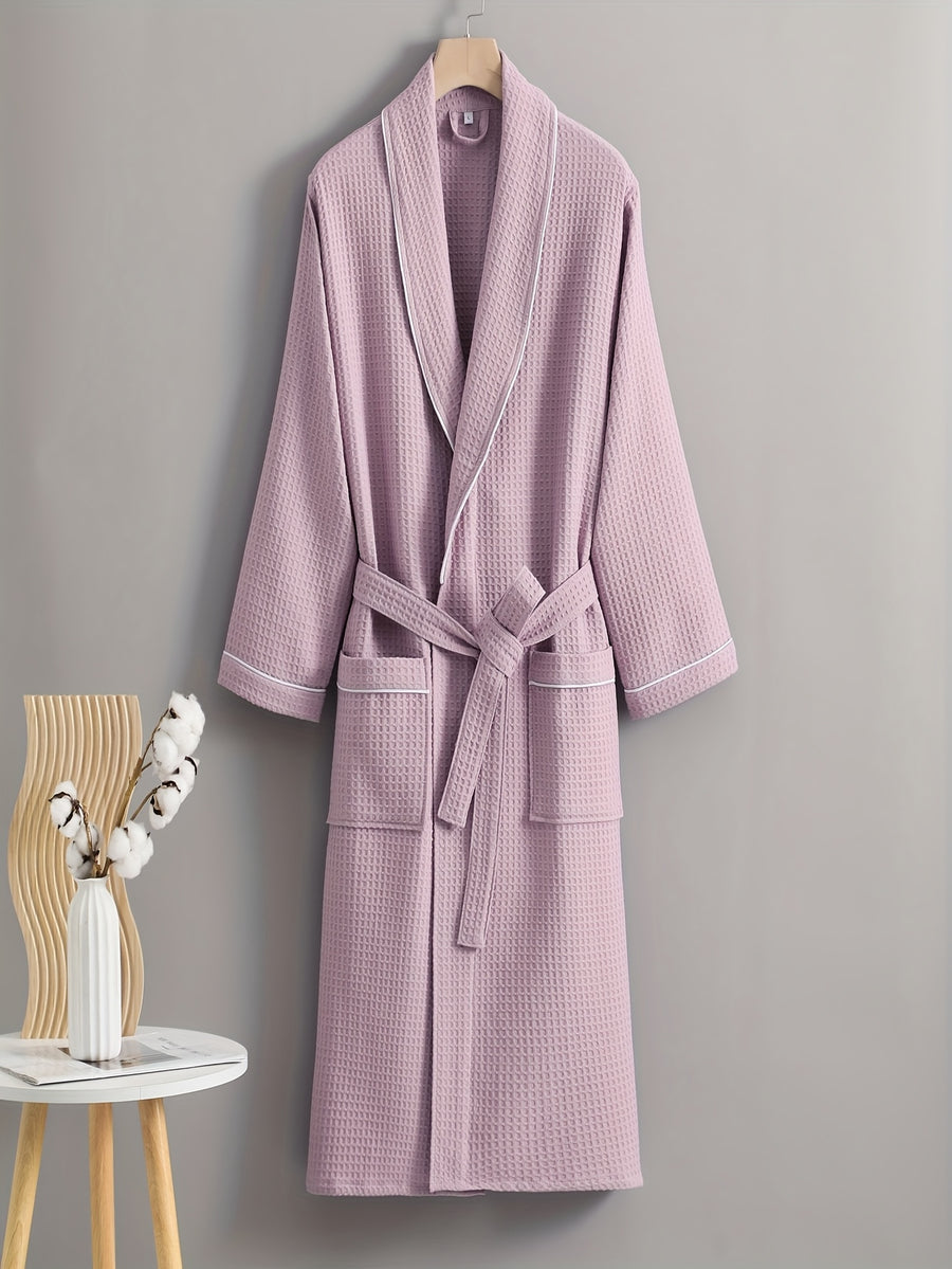 Hotel Pure Thickened Waffle Style Couple Bathrobe, High-End Sleeping Robe, Absorbent Quick Drying Yukata, Men'S And Women'S Sleeping Robe, Homestay Beauty SPA Yukata - Light Purple