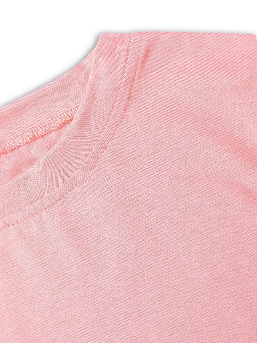 Calvin, Spring and Summer Graphic Print T-shirt, Short Sleeve Crew Neck Casual Top for Summer & Spring, Women's Clothing - Pink