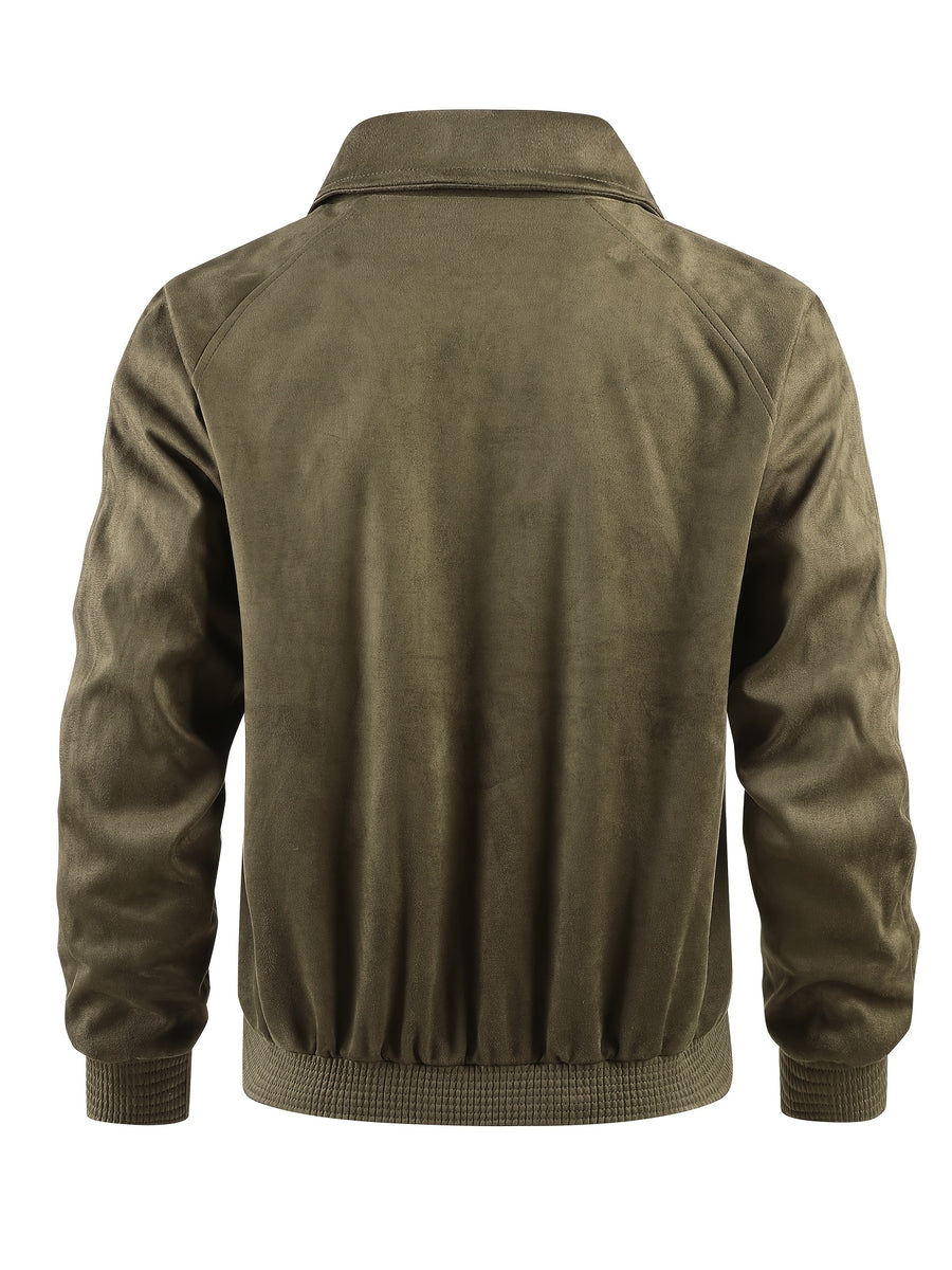 Oversized Drop-Shoulder -Like Solid Color Jacket, Trendy American High Street Vintage Workwear Outerwear, Casual Spring/Autumn Fashion Lapel Cardigan Top - fern green